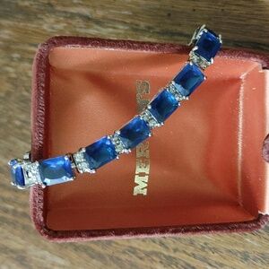 Costume Sapphire & Diamond Tennis Bracelet in Silver Metal